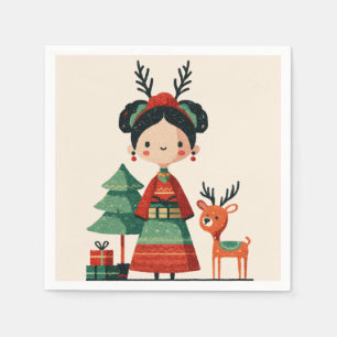 Retro Cartoon Frida Kahlo Cute Simple Christmas Napkin