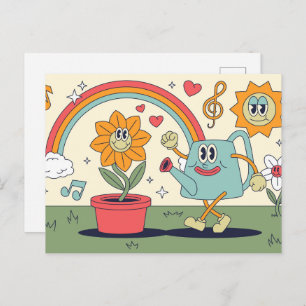 Retro Cartoon Gardening Postcard