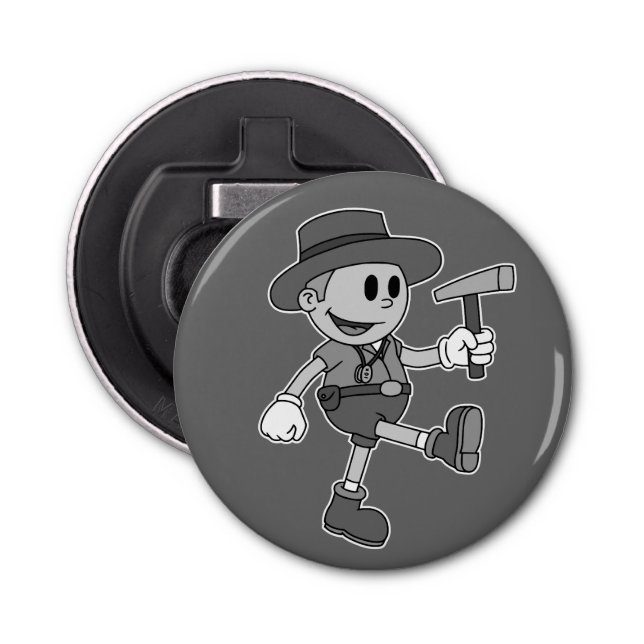 Retro Cartoon Geologist (Black and White) Bottle Opener (Front)