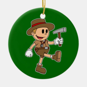 Retro Cartoon Geologist (Colour) Ceramic Tree Decoration