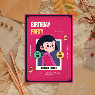 Retro Cartoon Girl Birthday Party Invitation