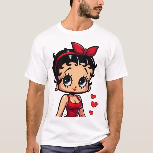 Retro Cartoon Girl in Red Dress T-Shirt (Front)