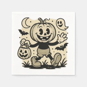 Retro cartoon-inspired pumpkin Halloween napkins