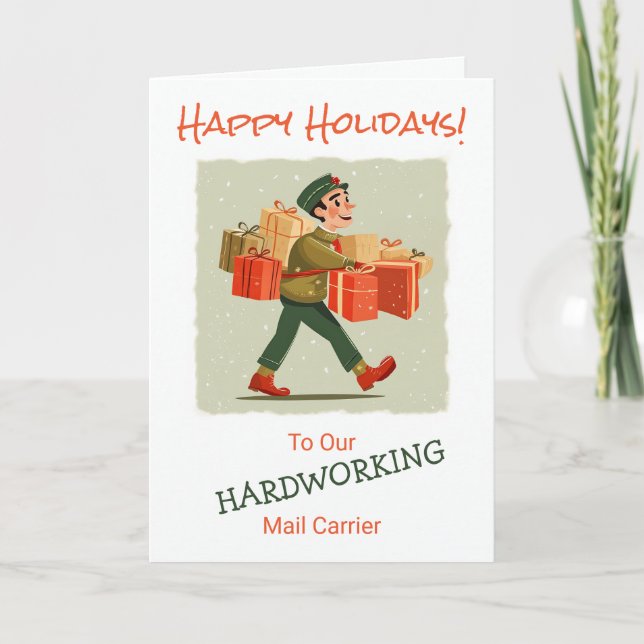 Retro Cartoon Mail Man Folded Holiday Card (Front)