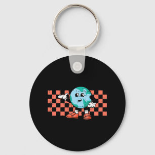 Retro Cartoon Planet Earth Day Environmental Natur Key Ring