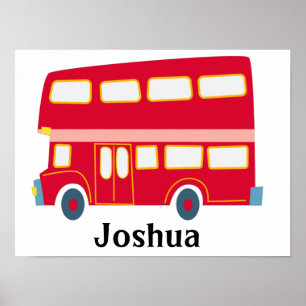 Retro cartoon red double decker bus personalise poster