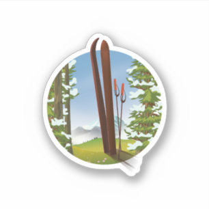 Retro cartoon ski travel logo