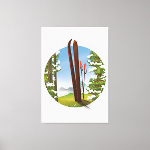 Retro cartoon ski travel logo canvas print