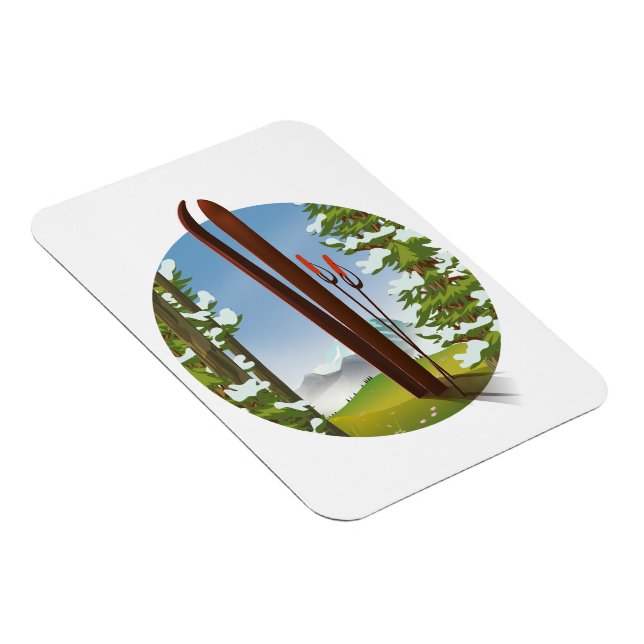 Retro cartoon ski travel logo magnet (Right Side)