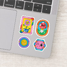 Retro cartoon sticker set