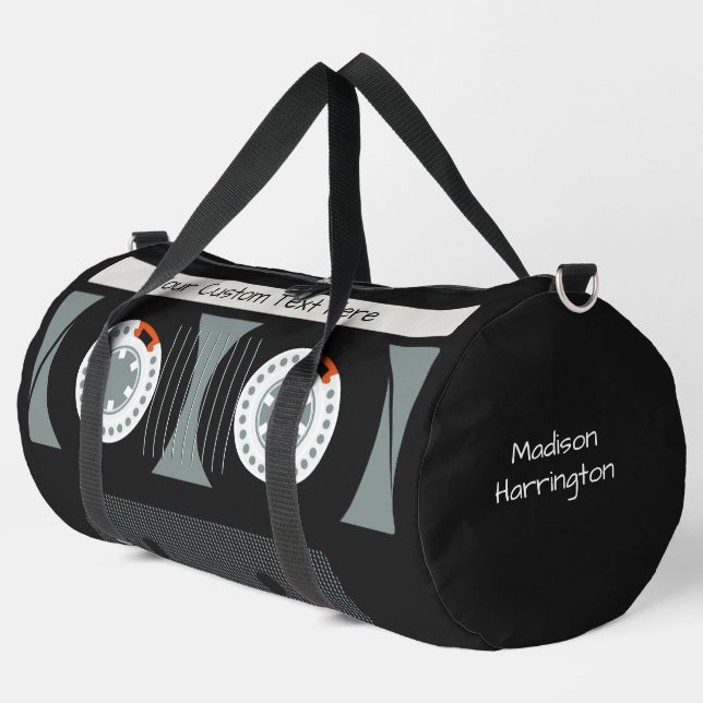 Retro Casette Tape custom name & Text Duffle Bag (Left Corner)