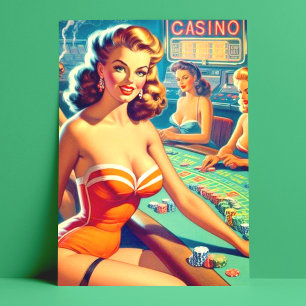 Retro Casino Girls Postcard