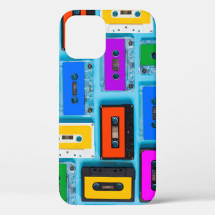 Retro Cassette: Blue Background Collection iPhone 12 Case