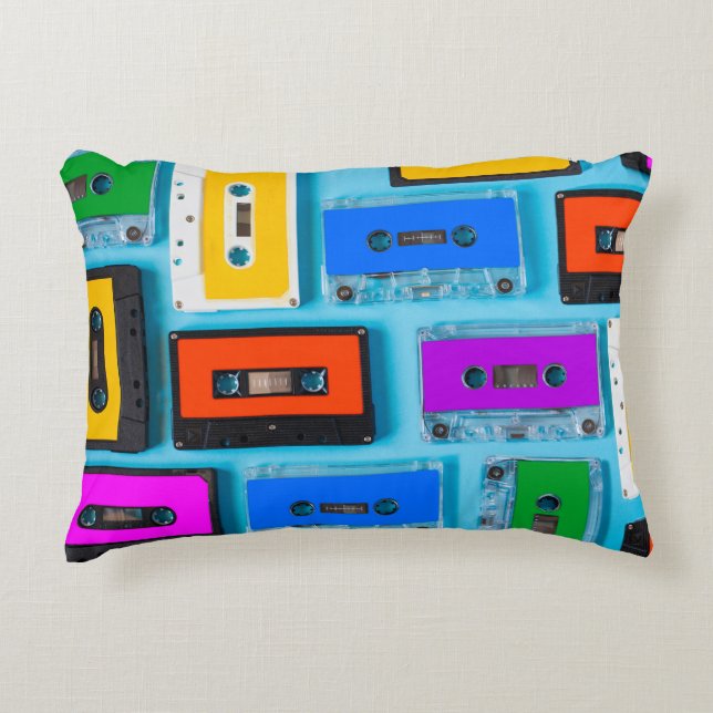 Retro Cassette: Blue Background Collection Decorative Cushion (Front)