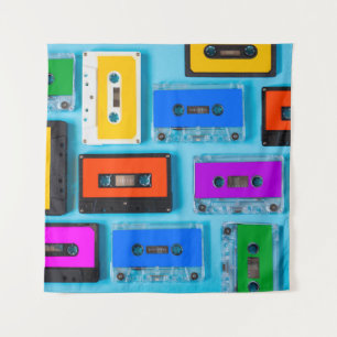 Retro Cassette: Blue Background Collection Tapestry