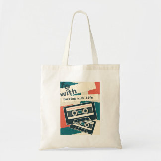 Retro Cassette Buzzing with Life Graphic Tote Bag