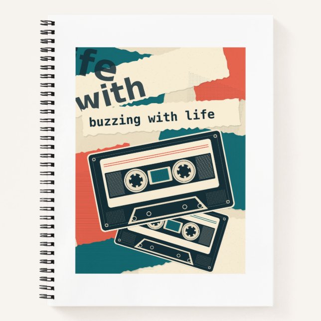 Retro Cassette Buzzing with Life Notebook (Front)