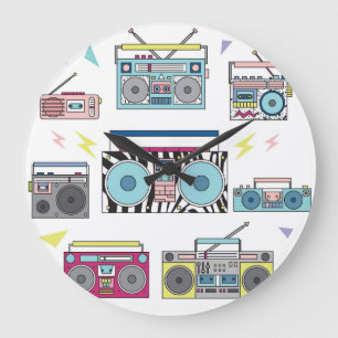 Retro Cassette Players: 80s Vintage Art Large Clock