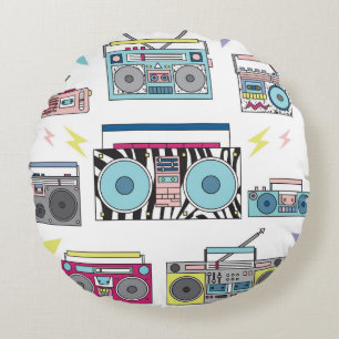 Retro Cassette Players: 80s Vintage Art Round Cushion