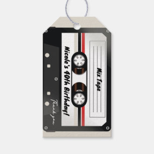 Retro Cassette Tape Beige Grey 90's Birthday Party Gift Tags