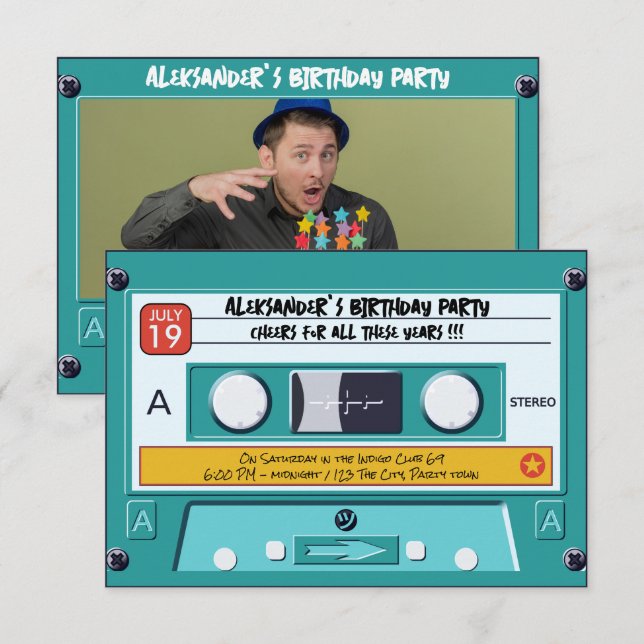 Retro Cassette Tape Birthday Invitation (Front/Back)