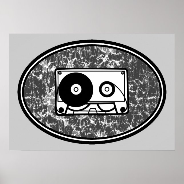 Retro Cassette Tape Black & White Poster (Front)
