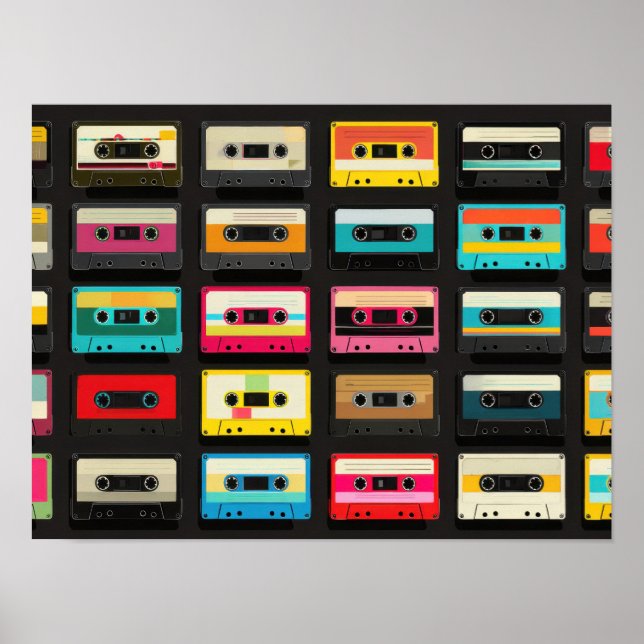 Retro Cassette Tape Pattern – Vintage Music  Poster (Front)