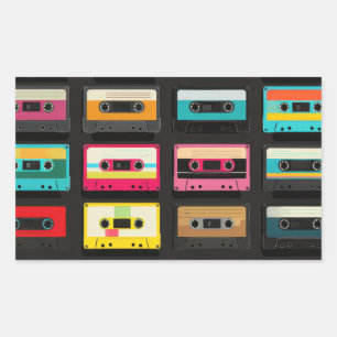 Retro Cassette Tape Pattern – Vintage Music Rectangular Sticker