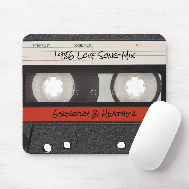 Retro Cassette Tape Red Black Mouse Pad (With Mouse)