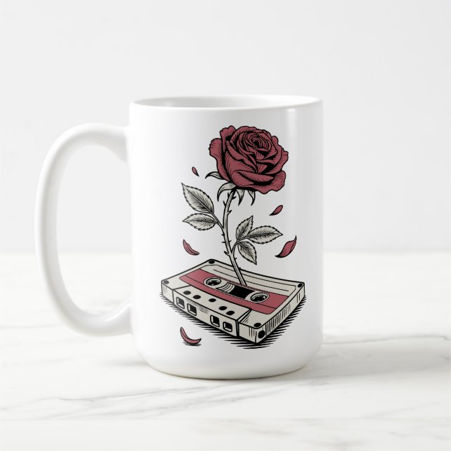 Retro Cassette Tape Rose Personalised Name  Coffee Mug (Left)