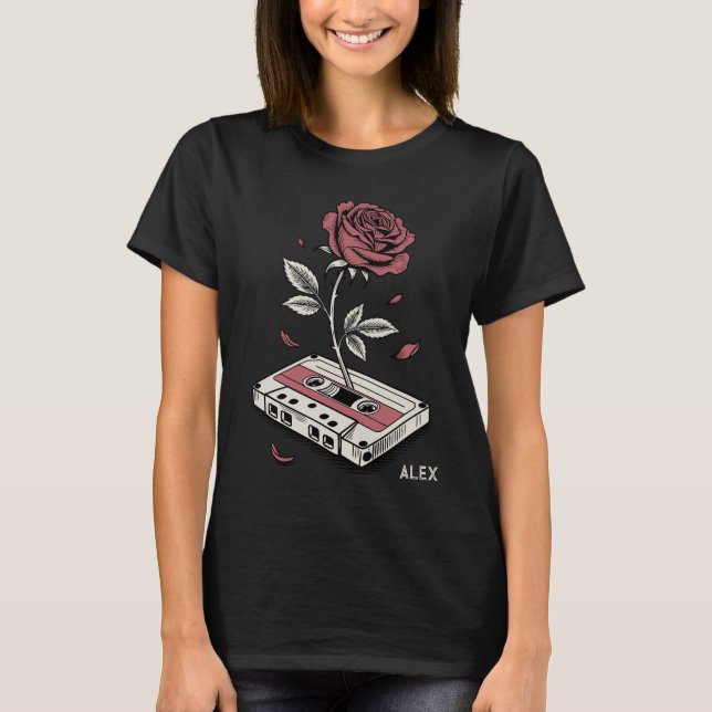 Retro Cassette Tape Rose Personalised Name  T-Shirt (Front)