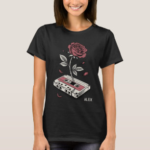 Retro Cassette Tape Rose Personalized Name T-Shirt