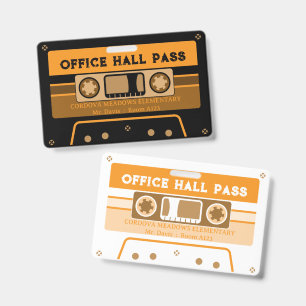 retro cassette tape school office hall pass ID badge