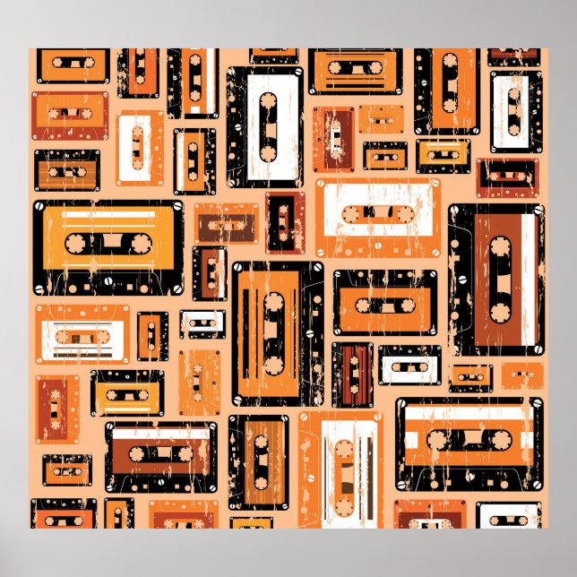 Retro Cassette Tape Seamless Pattern Poster (Front)