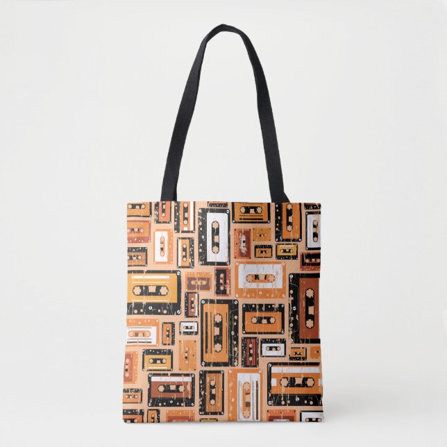 Retro Cassette Tape Seamless Pattern Tote Bag (Front)