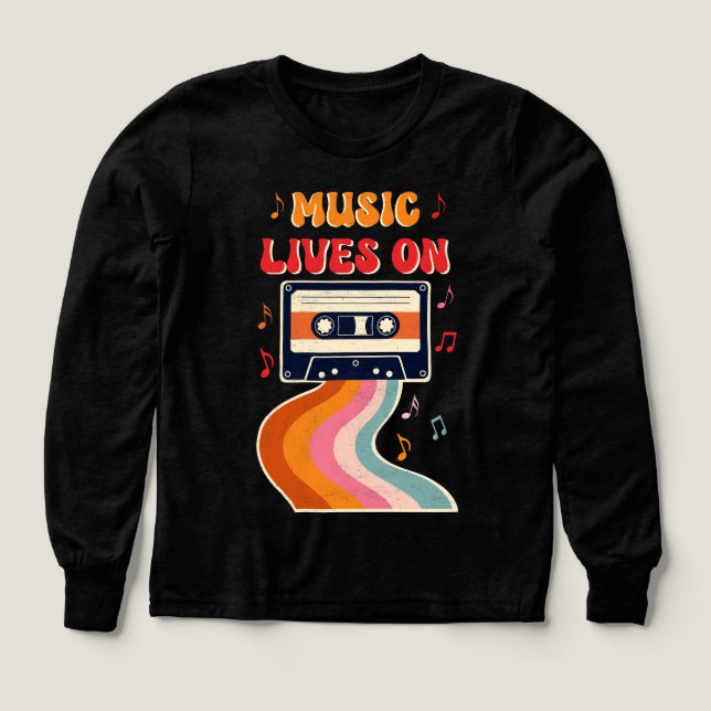 Retro Cassette Tape Shirt – Music Lives On Vintage (Design Front)