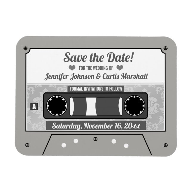 Retro Cassette Tape Wedding Save the Date Magnet (Horizontal)