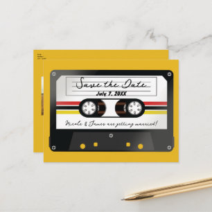 Retro Cassette Tape Yellow 90's Save the Date Announcement Postcard