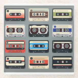 Retro Cassette Tapes 80s Glass Coaster