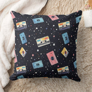 Retro Cassette Tapes in Cosmic Space Cushion
