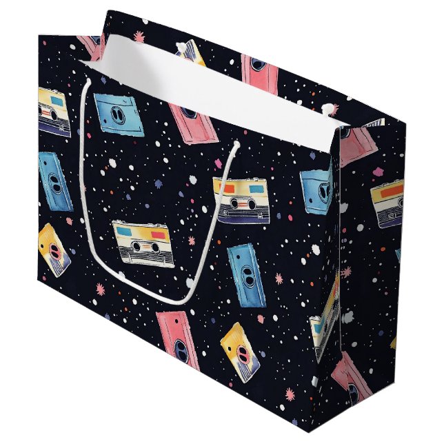 Retro Cassette Tapes in Cosmic Space Large Gift Bag (Front Angled)