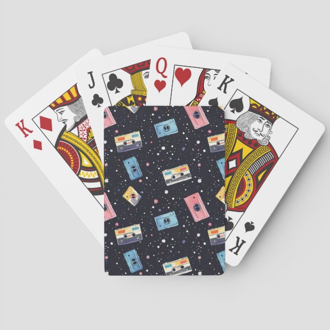 Retro Cassette Tapes in Cosmic Space Playing Cards (Back)