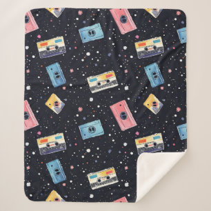 Retro Cassette Tapes in Cosmic Space Sherpa Blanket