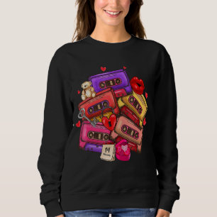 Retro Cassette Tapes Music Red Heart Happy Valenti Sweatshirt