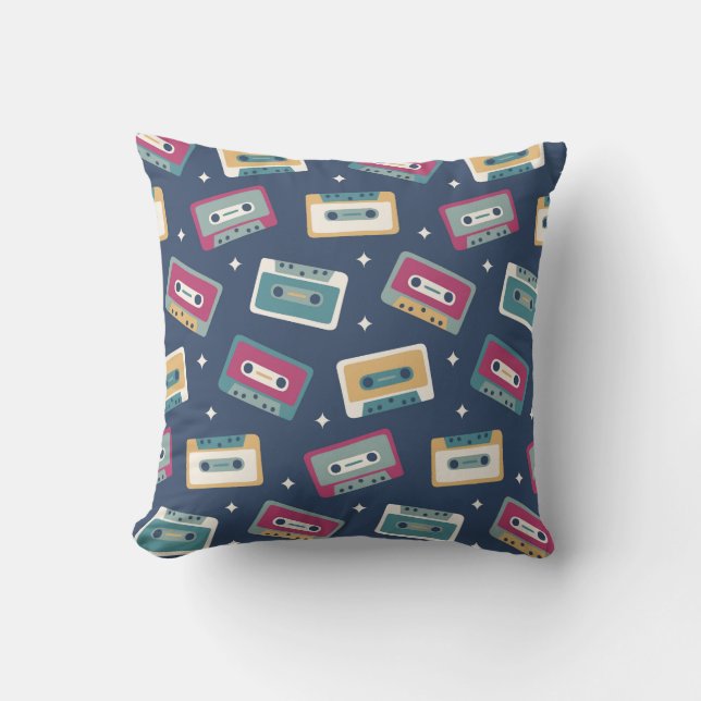 Retro Cassette Tapes Pattern Cushion (Front)
