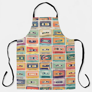 Retro Cassette Tapes Vintage Pattern. Apron