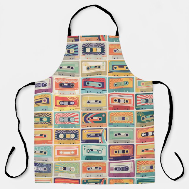 Retro Cassette Tapes Vintage Pattern. Apron (Front)