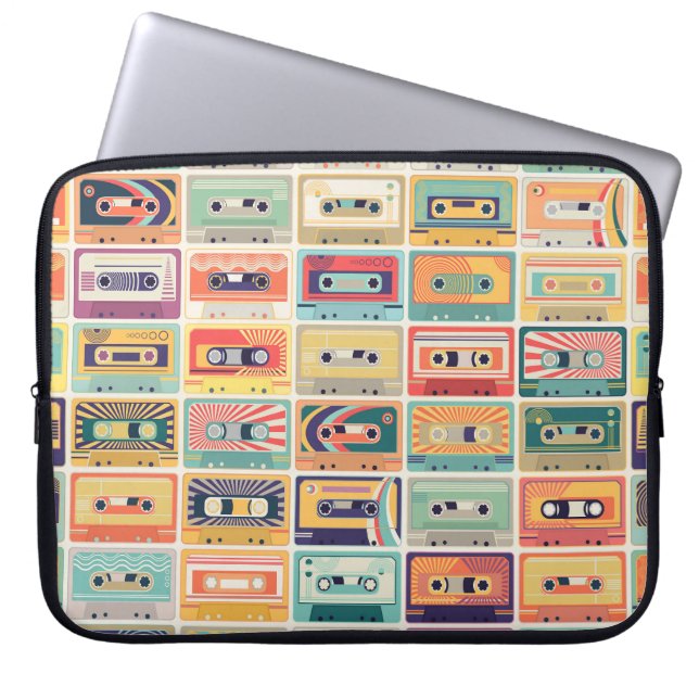 Retro Cassette Tapes Vintage Pattern. Laptop Sleeve (Front)