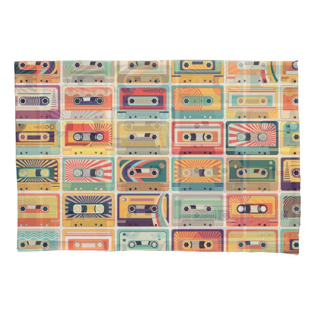 Retro Cassette Tapes Vintage Pattern. Pillowcase (Front)