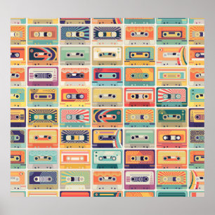 Retro Cassette Tapes Vintage Pattern. Poster